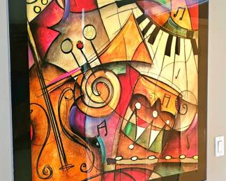 Large Eric Waugh "Jazz It Up I" Glazed Acrylic Abstract Art Piece.