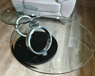 Designer Chrome, Black Base & Glass Motion / Extendable Coffee / Cocktail Table.