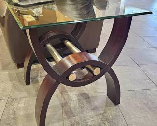 Pair Of Klaussner Quantam Fusion Glass Top End Tables.