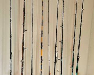 Numerous (Great Condition) Fishing Rods & Reels & Rolling Holder.