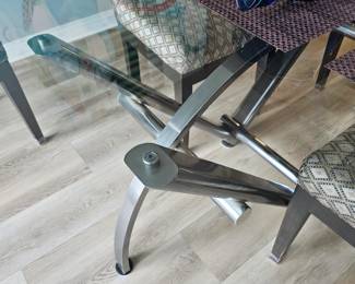 Designer Modern Chrome & Glass Dining Table & Chairs.