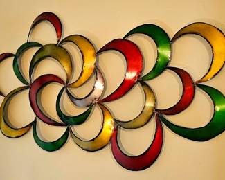 Abstract Multi-Colored Metal Wall Art Sculpture.