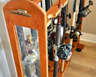 Numerous (Great Condition) Fishing Rods & Reels & Rolling Holder.