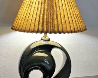MCM Black Abstract Sculptural Pottery Table Lamp. (Needs New / Better Suited Shade !)