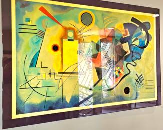 Large Glazed Acrylic Abstract Piece "Yellow-Red-Blue" By Wassily Kandinsky. (Photo Has Some Glare Spots)
