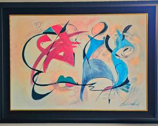 Abstract Jazzy Art Piece "Red Hot And Blue Strut" By Alfred Gockel.