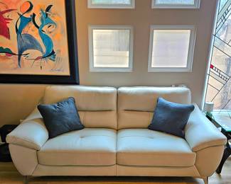 ABBYSON Cadence Top Grain Leather Sofa, Loveseat & Easy Chair Living Room Group.