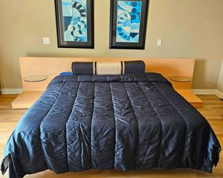 Gorgeous Modern Italian 4 Piece Bedroom Suite - Dresser, Tall Chest Of Drawers, Side Cabinet & King Platform Bed With Built In Side Tables & Drawers.