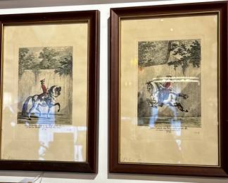 Pair of Johann Elias Ridinger French Military Hand Colored Engravings