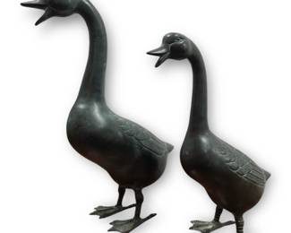 Two Vintage Japanese Bronze Ducks