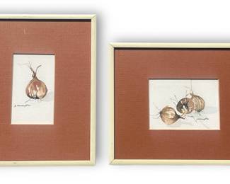Two Small G. CONNAUGHTON Onion Watercolor Paintings