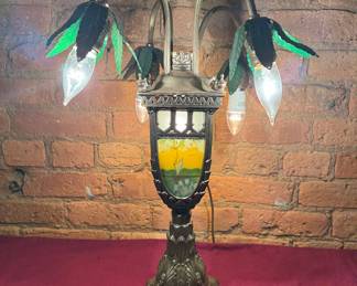 Art Deco Reverse Painted Flower Stem Lamp