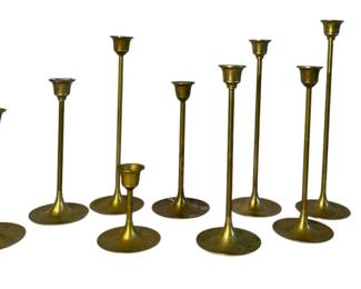 Eleven Mid Century Brass Candlestick Holders