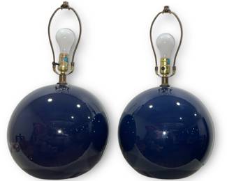Mid Century Blue Globe Lamps, Pair