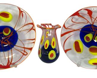 Collection HUT PRINC Bohemian Art Glass Trays and Vase