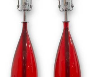 Pair of Red VAN TEAL Lucite & Chrome Lamps
