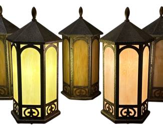 Five Antique Gothic Style Hanging Wall Lanterns