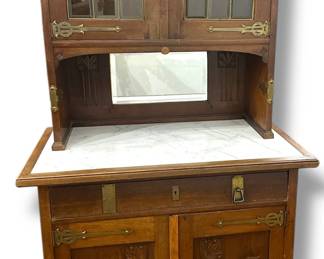 Antique English Art Nouveau Marble Top Cabinet