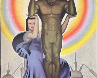 Art Deco Original "Pro Science" Lithograph 1937