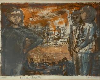 An ELEANOR COEN "Figures Beyond The City" Color Lithograph