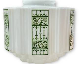 Art Deco Milk Glass & Green Paint Globe Shade