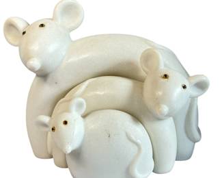 Three White Marble Nesting Mouse Sculptures