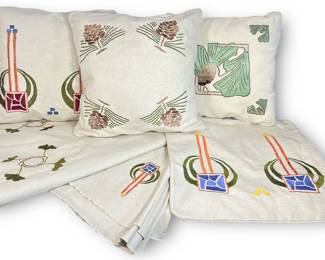 A Collection of Vintage Mission Arts & Crafts Pillows and Table Linens