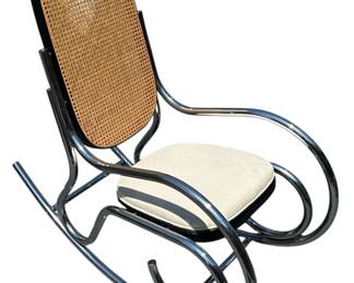 Modernist Thonet Style Chrome & Rattan Rocker