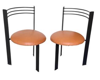 Post Modern Iron and Leather SOTTSASS Style Chairs, Pair