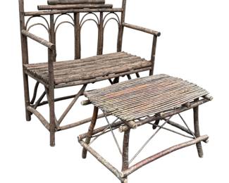 Adirondack Style Intricate Willow Bench and Table