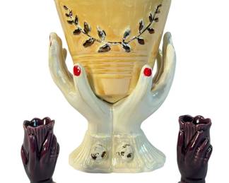 Three Porcelain Hand Sculpture Vases