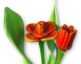 Collection Murano Style Art Glass Flower and Leaves