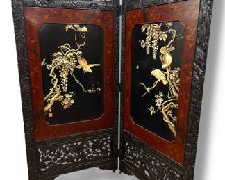 Exquisite Carved Rosewood Asian Screen