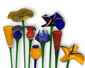 A Collection of Large MURANO Style Art Glass Flowers