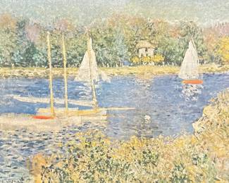 Impressionist Oil on Canvas Lake Scene In The Style of CLAUDE MONET