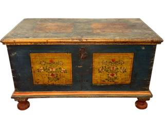 A European Hand Painted Blue Blanket Chest