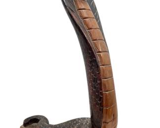 Folk Art Carved Wood Cobra Snake Sculpture