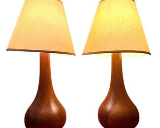 Mid Century Scandinavian Walnut Lamps, Pair