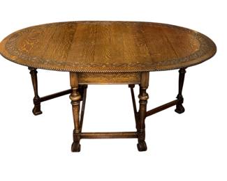 19th C. Carved Oak Gateleg Dining Table