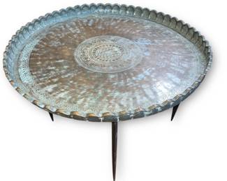 A Moroccan Etched Copper Tray Top Side Table