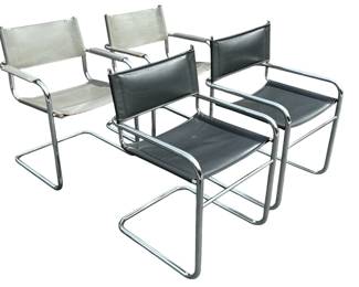 Set of Four Italian Chrome and Leather Chairs