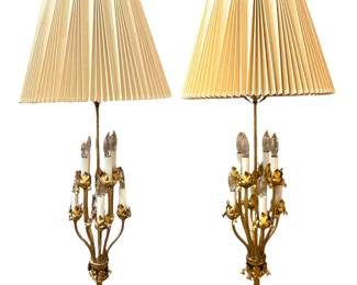 Hollywood Regency Italian Tole Leaf Lamps, Pair