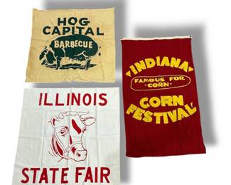Vintage Advertising Flags, Indiana Corn, Barbeque, Illinois State Fair