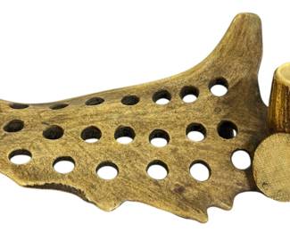 A Carved Antler Smoking Cigar Set