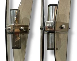 Pair of Italian Mid Century Smoked Glass Sconces
