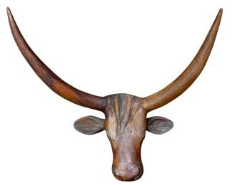 Mid Century Signed Western Folk Art Longhorn Steer Head, Moves