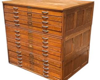 15 Drawer Antique Oak Map Cabinet, MAYLINE