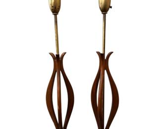 A Pair of Sculptural Wood Mid Century Table Lamps, REMBRANDT LAMPS