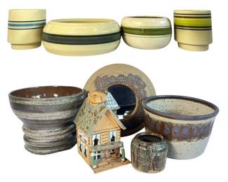 A Large Collection of Mid Century & Striped Pottery