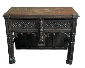Heavily Carved 19th C. Gothic Console Table